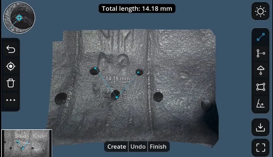 Medición de longitud total en el modelo 3D